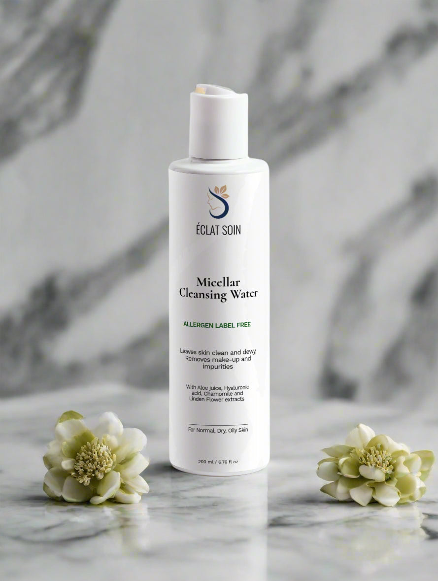 Eclat Soin Allergen Label-Free Micellar Cleansing Water in a Bottle with Floral Accents